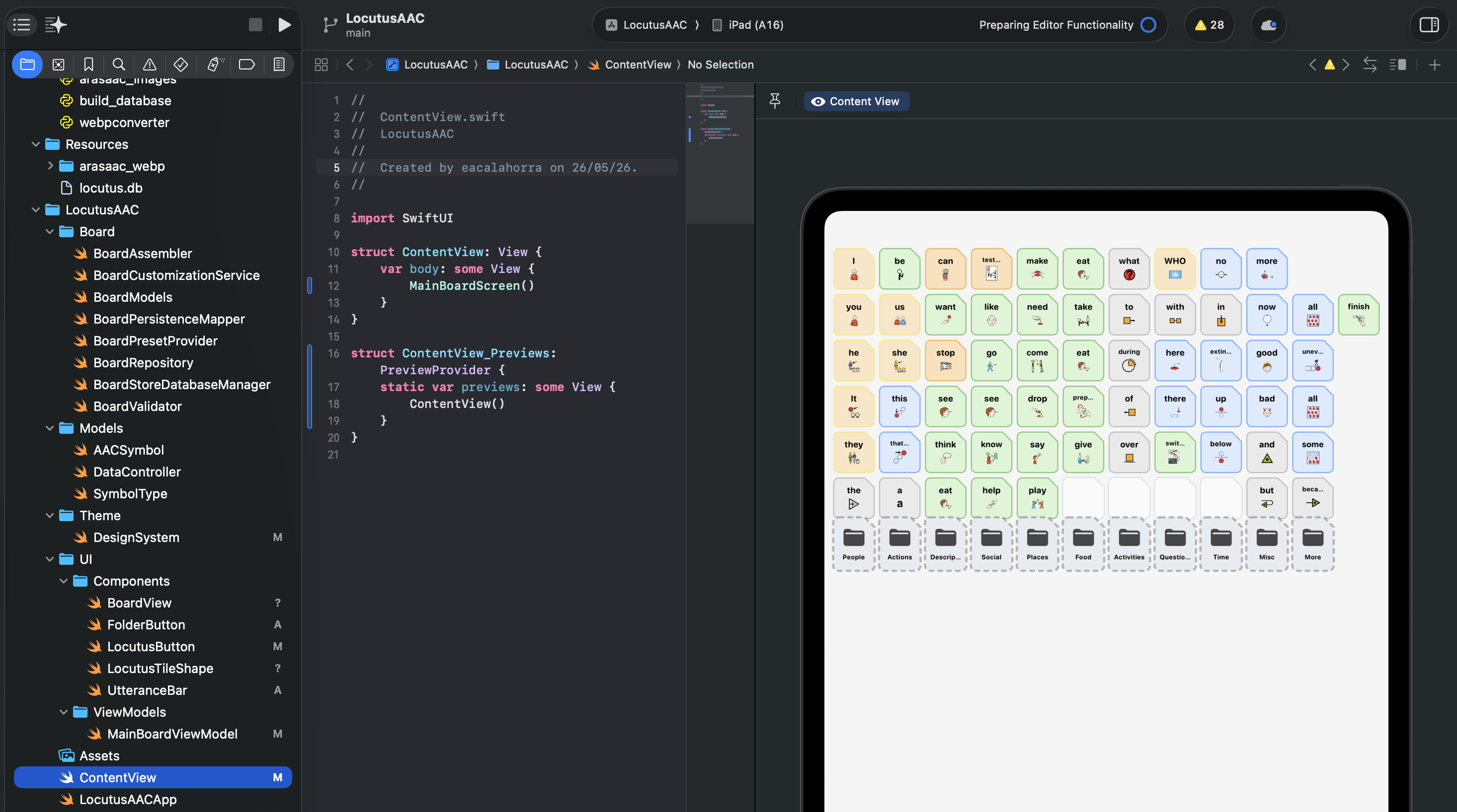 ContentView as it currently stands in Xcode canvas